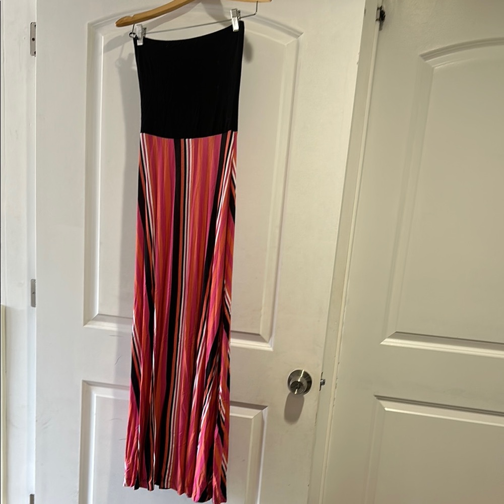 Chic Black and Multicolor Striped Maxi Dress